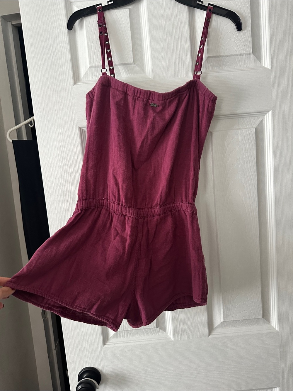 GUESS Plum Button-Front Drawstring Romper - Picture 6 of 6